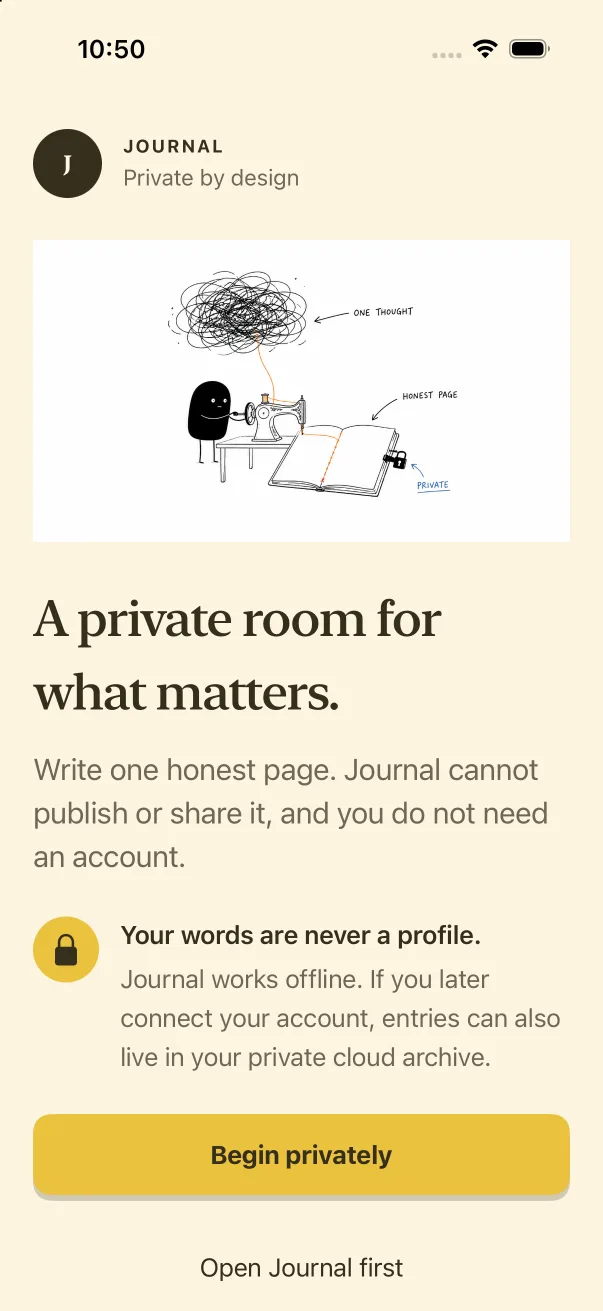 Journal private first-entry onboarding on iPhone